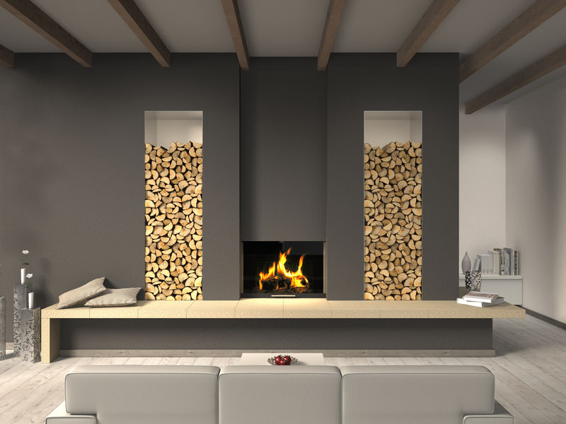 带壁炉的乡村风格起居室3D渲染