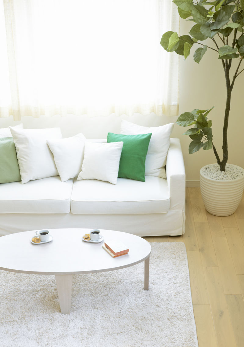 带扶手椅的白色现代房间-斯堪的纳维亚室内设计-三维图解