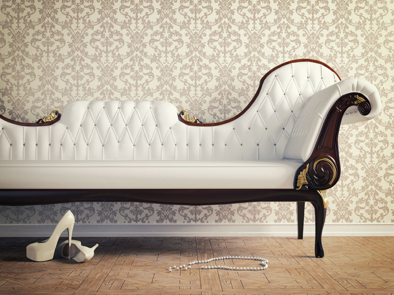 复古沙发和壁纸墙（复古风格插图）