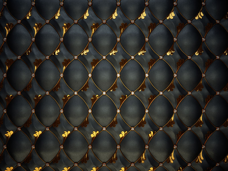 黑色纽扣豪华皮革图案-宝石和黄金-高分辨率