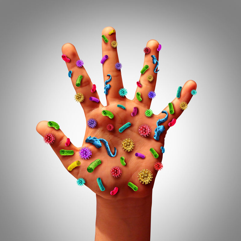 手部细菌性疾病的传播以及在公共场所传播疾病的危险-作为一种医疗保健风险概念-不要像肮脏的受感染的手指和手掌那样用微小的病毒和细菌洗手