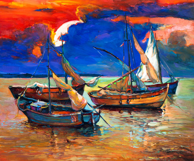 油画原画-现代艺术-渔船