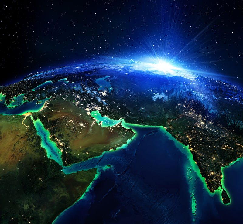 人和印度的陆地地区-夜间由美国国家航空航天局提供的这幅图像的元素地图