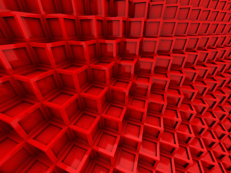 抽象的红色方块块墙背景-三维渲染插图