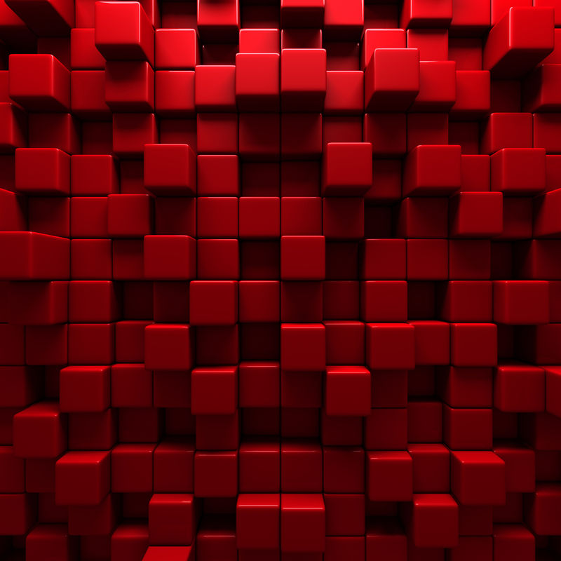 抽象的红色方块墙背景-三维渲染插图