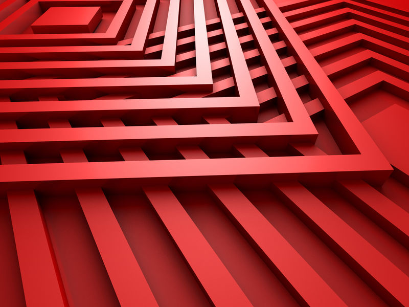红色抽象方块设计背景-三维渲染插图