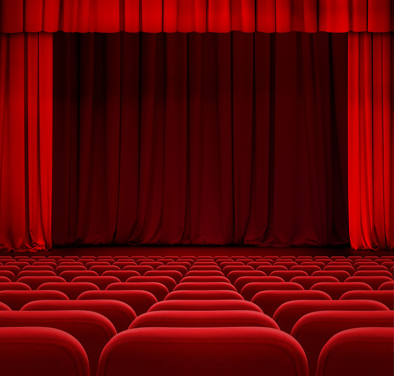 剧院或电影院窗帘或带红色座位的窗帘