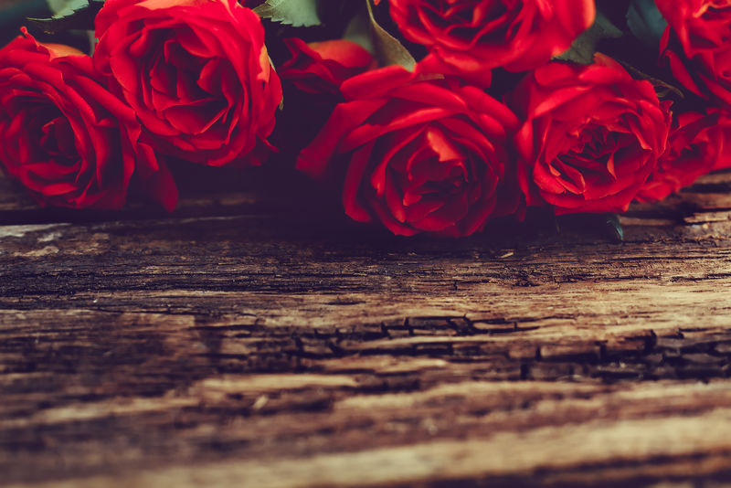 旧木板上的玫瑰-情人节背景-婚礼日