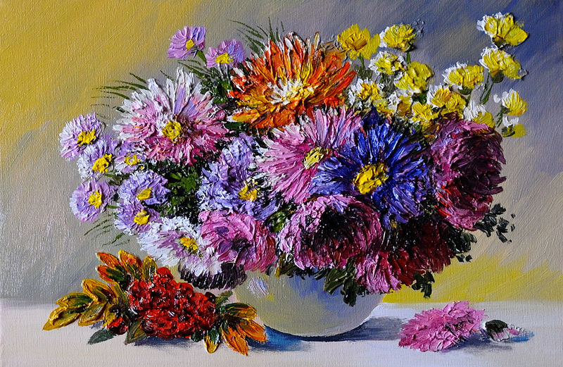 画布油画-桌上静物花卉