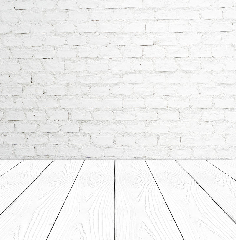 白色砖墙和透视白木-模板-房间-桌子