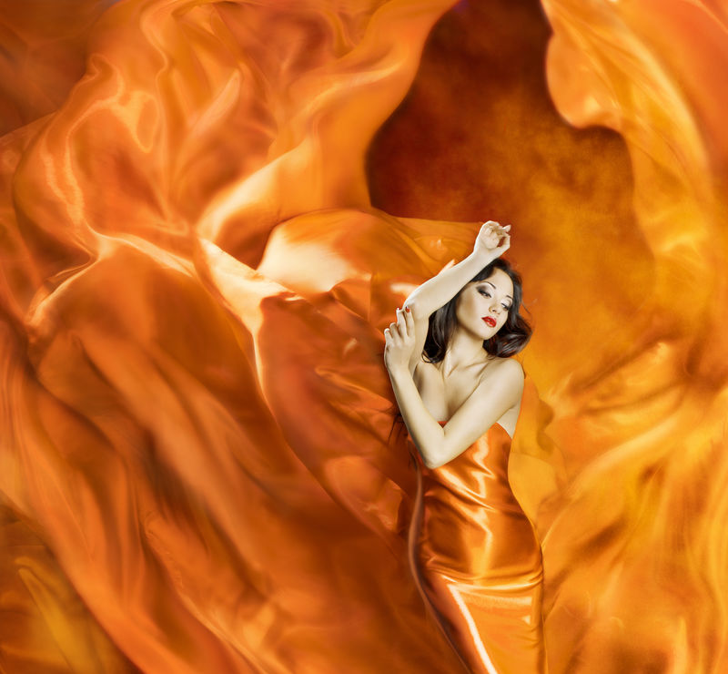舞女丝质长裙火焰艺术橙色燃烧吹衣
