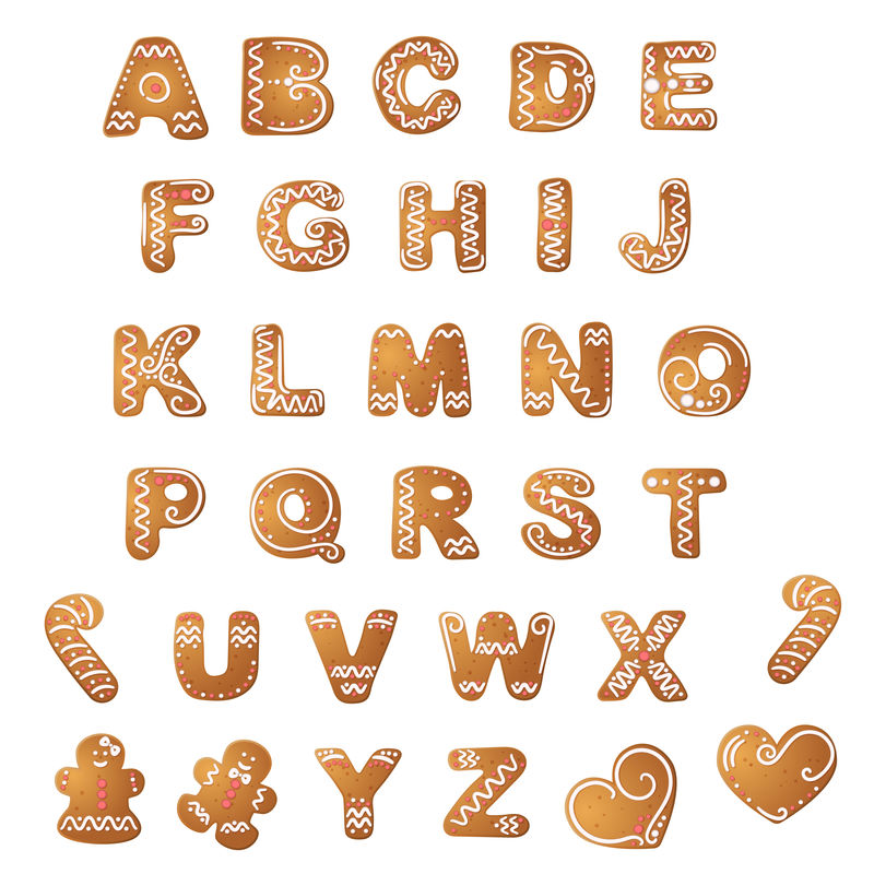 圣诞姜饼曲奇字母表。矢量图EPS10