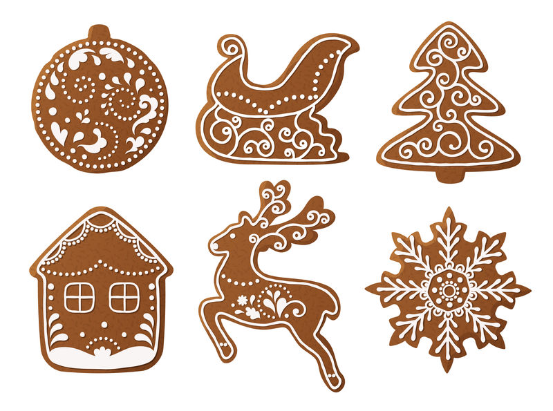 一套圣诞姜饼装饰饼干-圣诞树-雪花-礼物-寒假-矢量图EPS10
