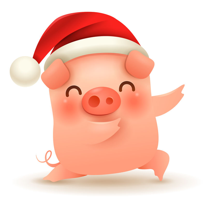 带圣诞老人红帽子的小猪-新年快乐