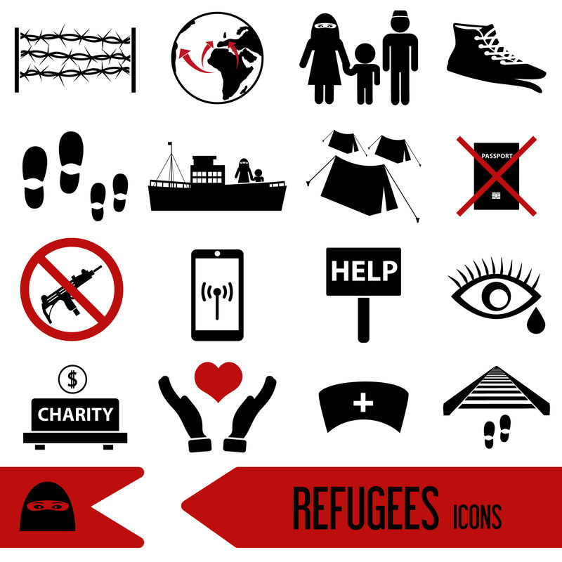 各种简单的难民主题图标集EPS10