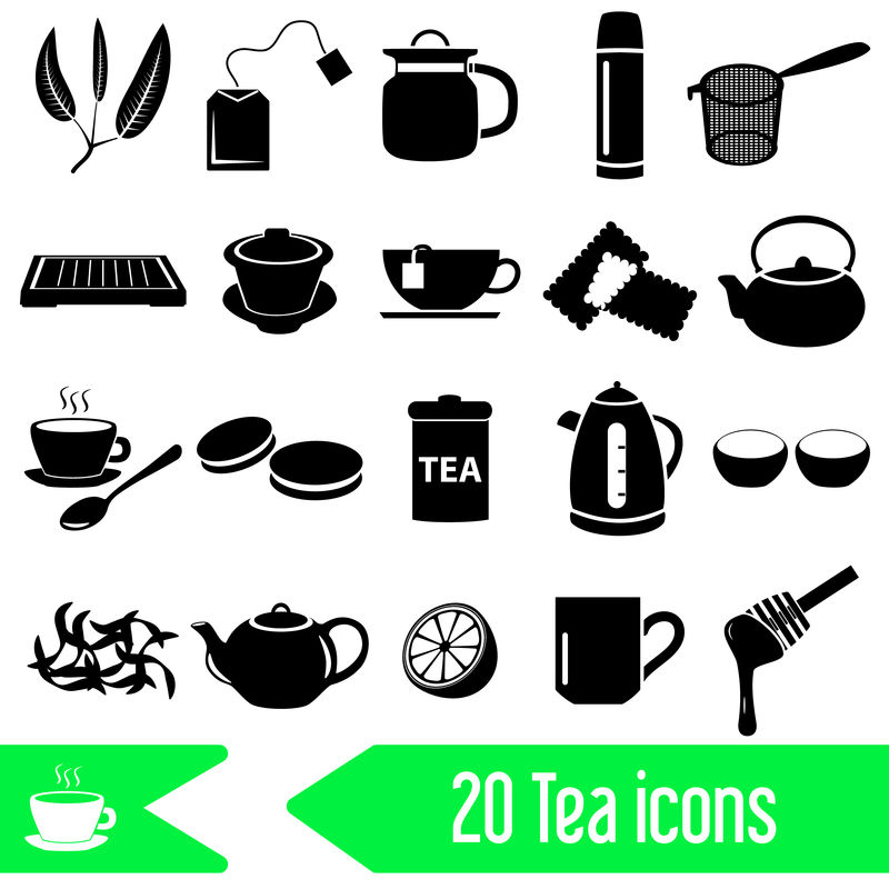 茶主题黑色简单图标集EPS10