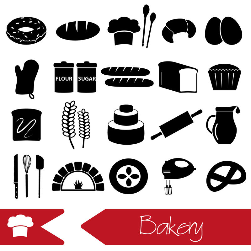 简单黑面包店项目图标集EPS10