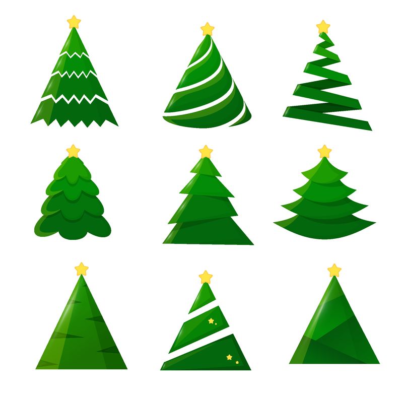 绿色圣诞树图标集-矢量图解