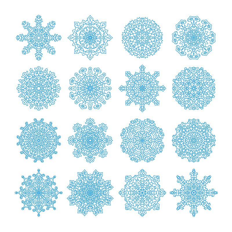 雪花矢量符号-圣诞雪图标集-蓝色