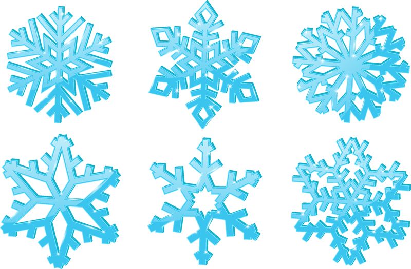 雪花-蓝色三维冬季符号集-白色背景上的插图-光栅版本