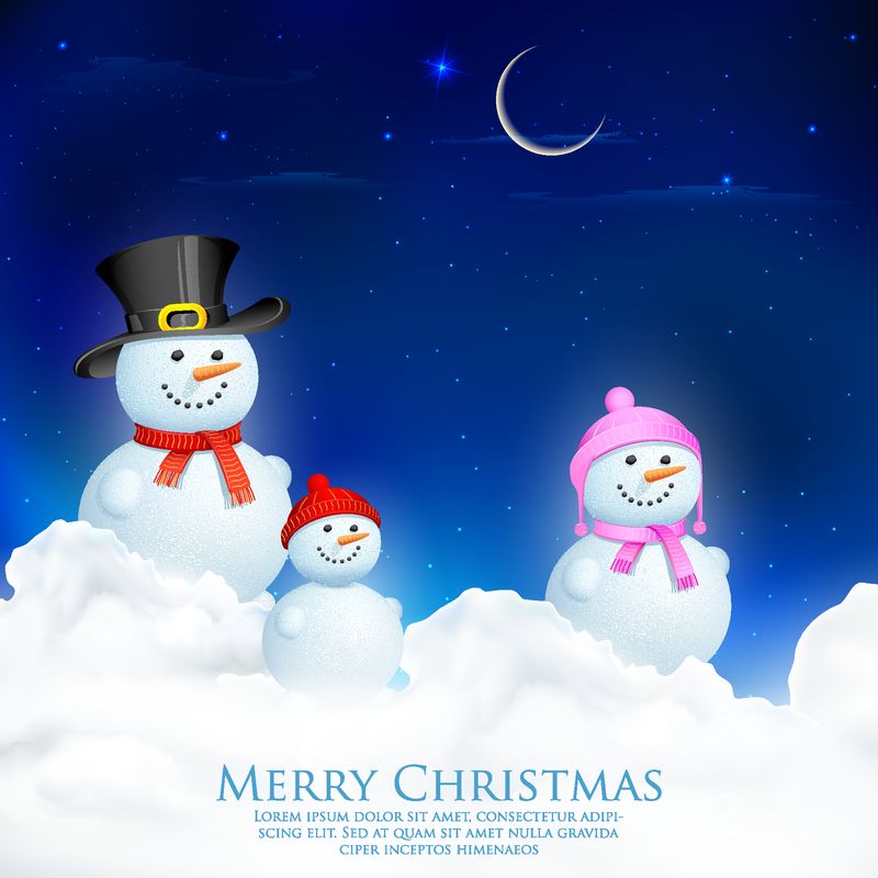 圣诞夜雪人家庭的插图