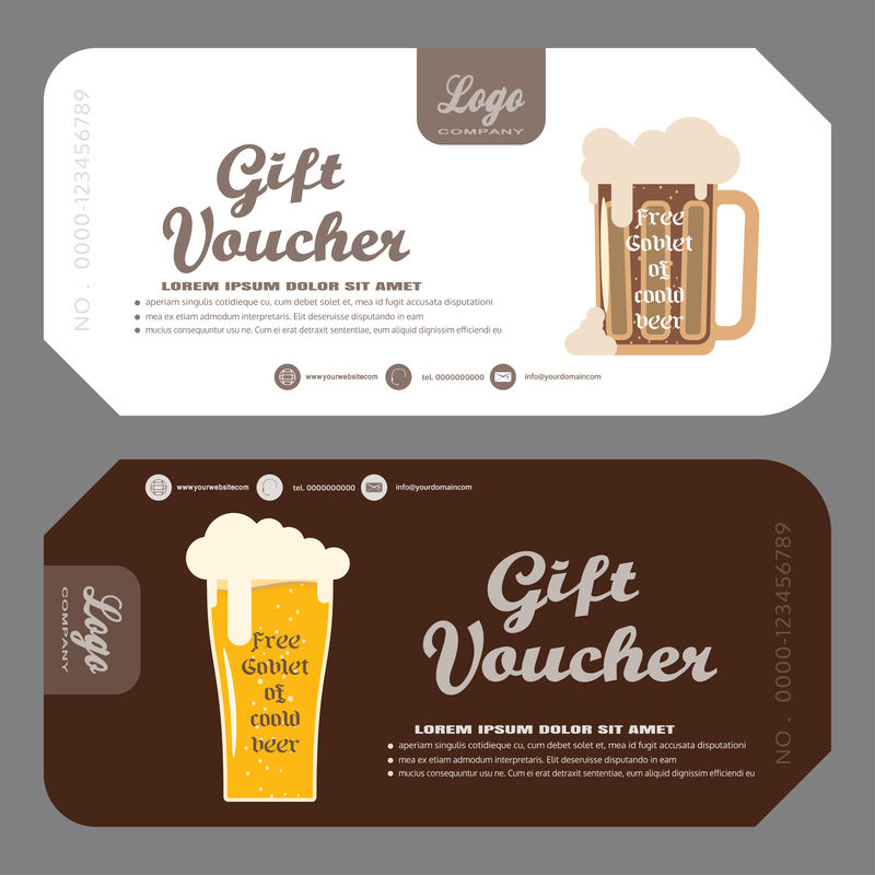 免费啤酒矢量礼券，增加酒吧和咖啡厅的啤酒销量。
