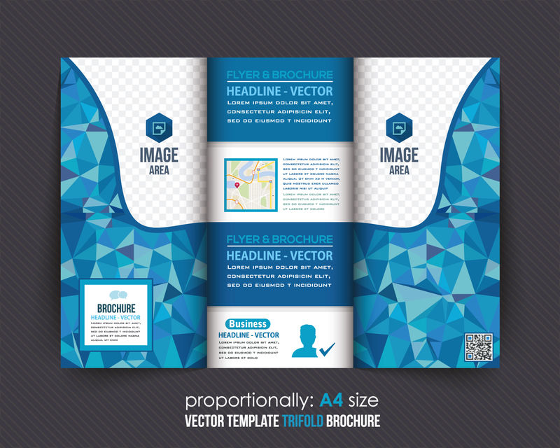 蓝色多边形几何元素风格商业三折小册子-公司传单、封面设计