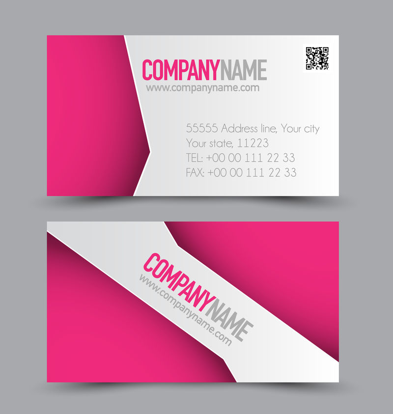 公司企业风格的名片设计集模板。粉红色。矢量图。