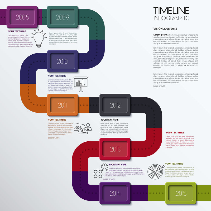 矢量时间线信息图。现代简约的设计。