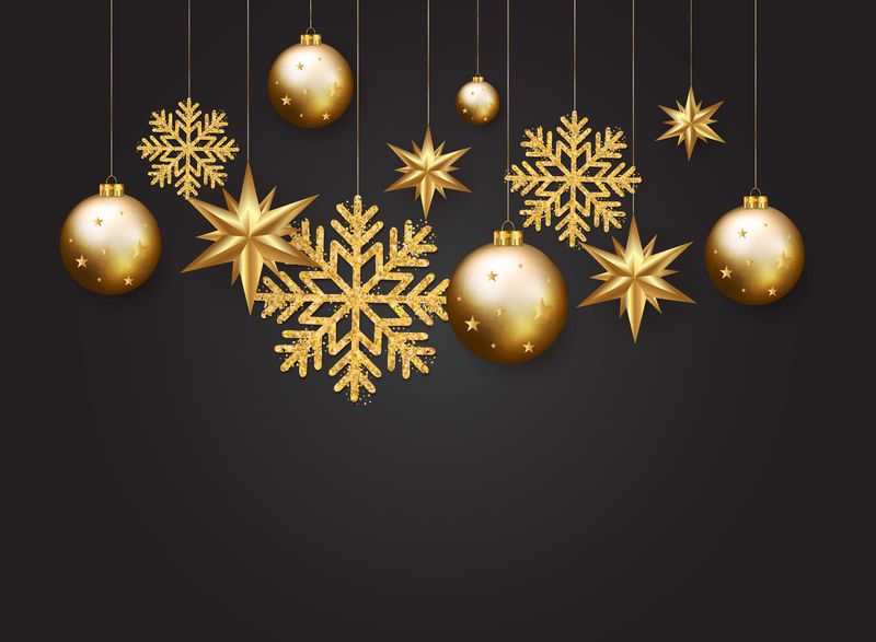 圣诞、新年和冬季元素、金色雪花、泡泡