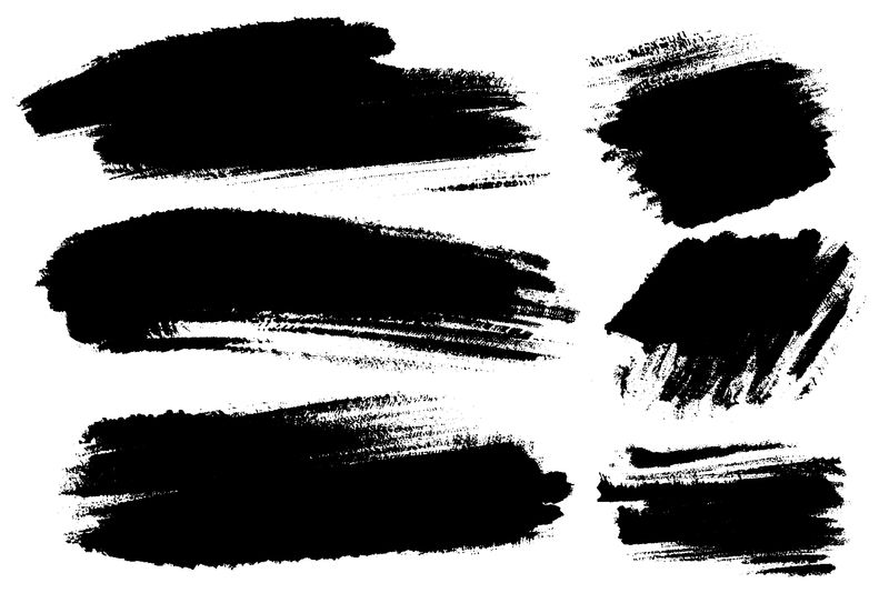 矢量集手绘笔触，为背景染色。单色设计元素集。黑色艺术手绘背景矩形。