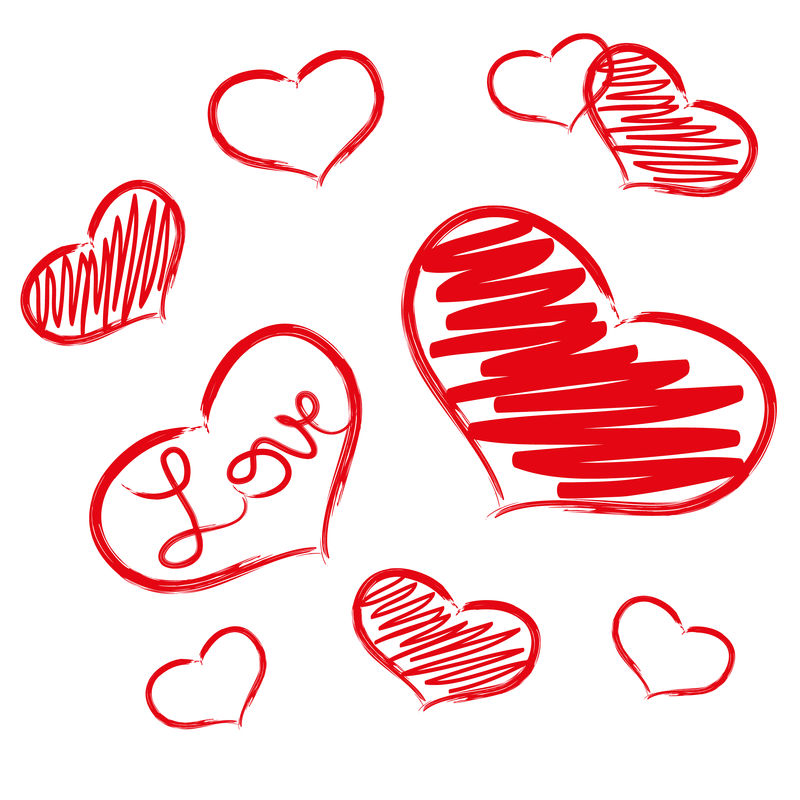 红色的爱情之心符号格朗奇手绘eps10