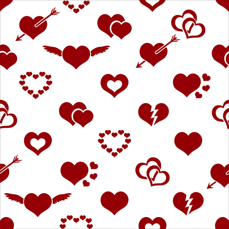 一套红色瓦伦丁壁炉爱情符号无缝图案EPS10