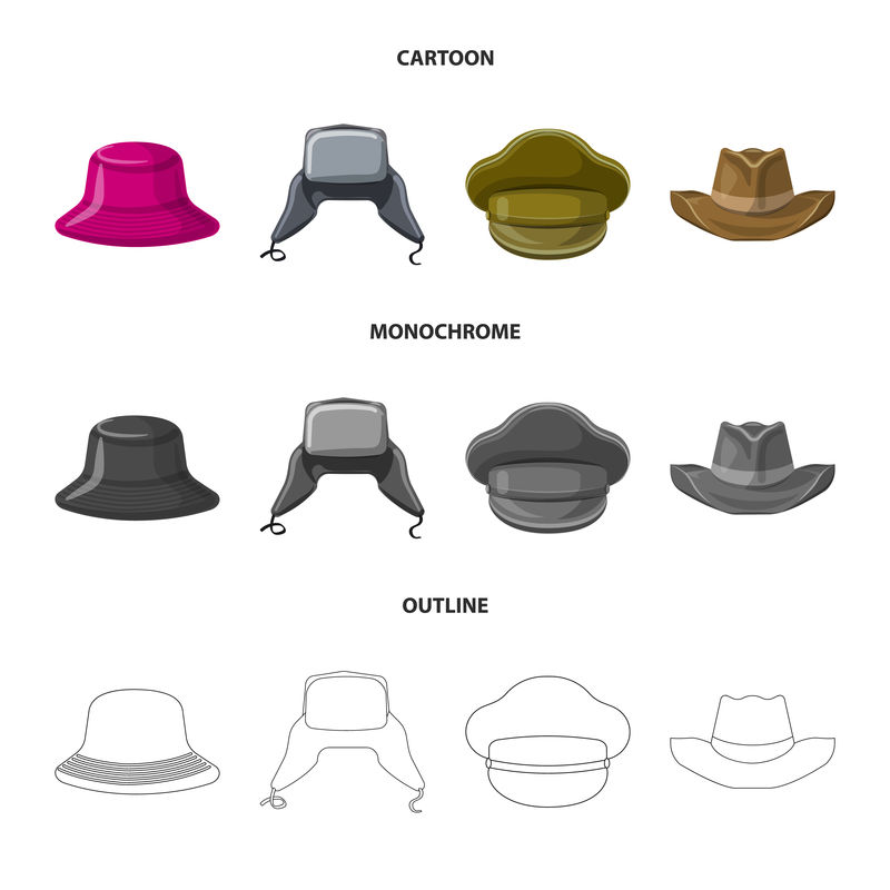 头盔和帽子符号的矢量图-头饰和附件库存矢量图的集合