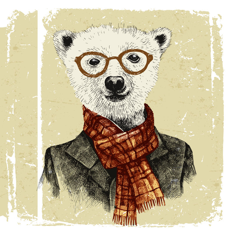 戴着眼镜的手绘时髦熊