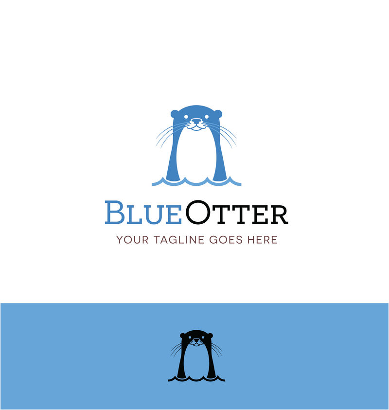 可爱的蓝色水獭标志-用于创意商业、商店或网站