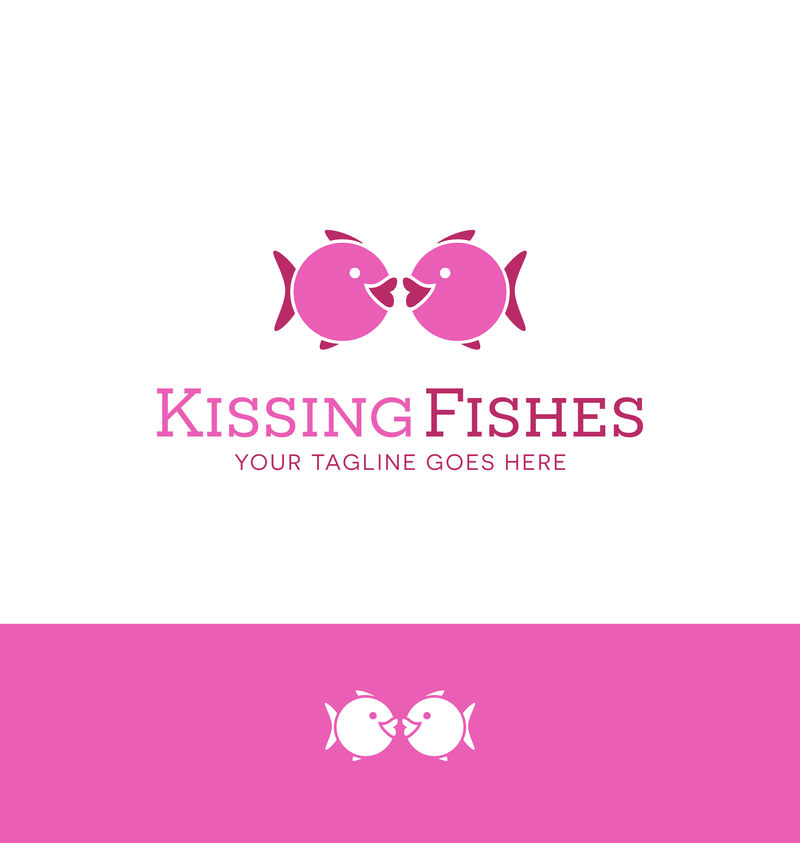 两条标志性鱼接吻的标志设计