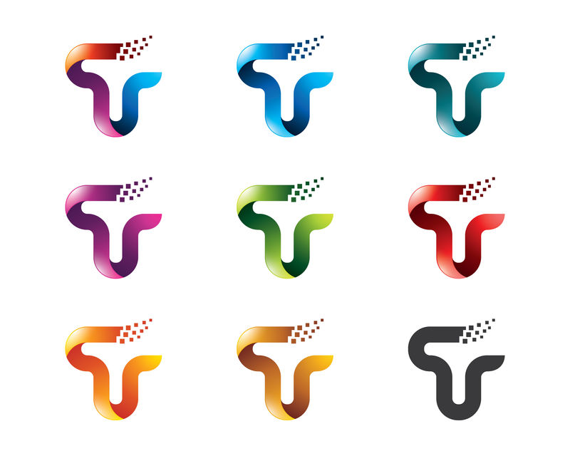 一套字母T标志设计模板-色彩丰富-立体风格
