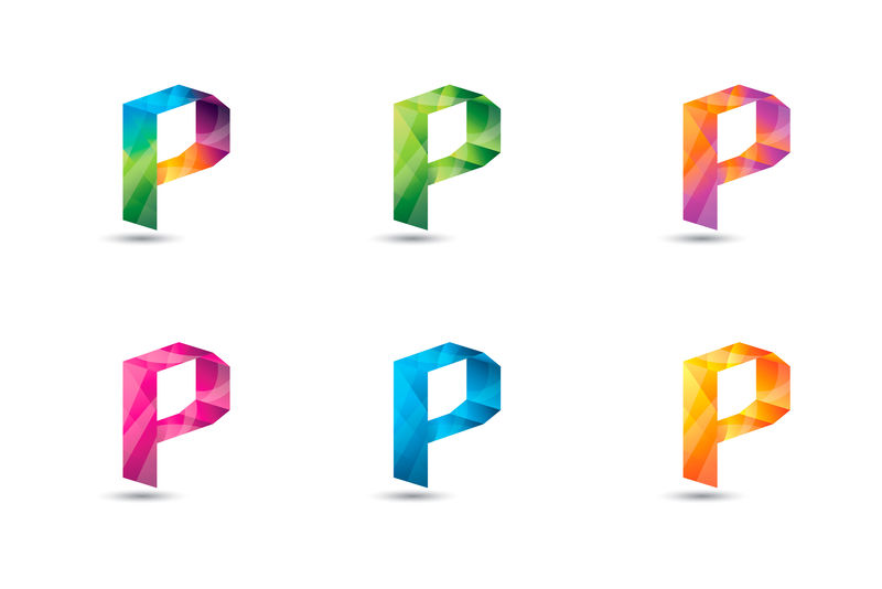 一套彩色字母P标志模板