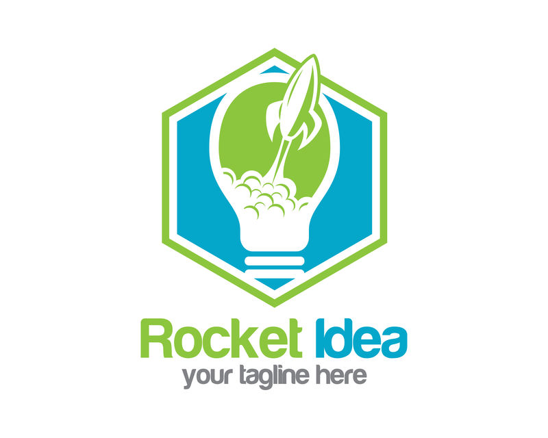 火箭创意标识设计矢量-灯泡符号火箭图标-启动商业和创新概念网络