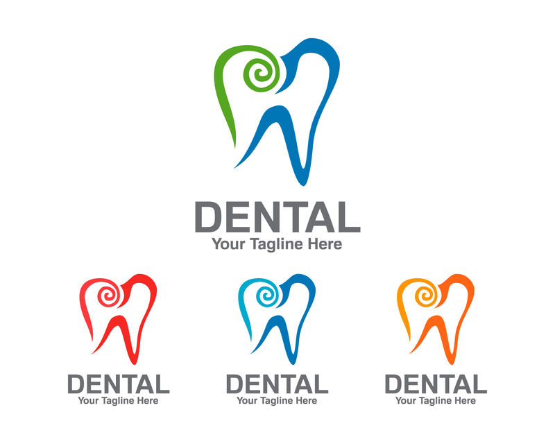 抽象的牙科标志设计模板-简单的平面彩色牙医矢量