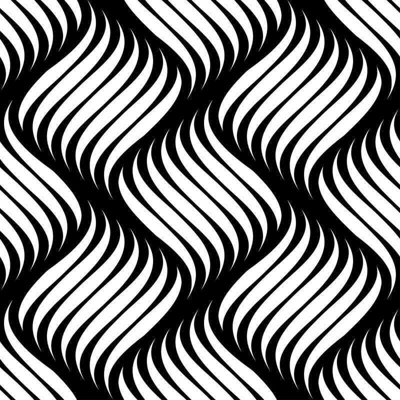 矢量无缝纹理-现代几何背景-带有弯曲波浪线的重复图案