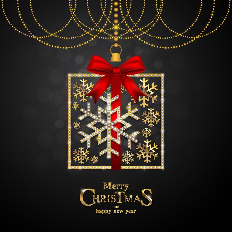 圣诞贺卡和新年贺卡模板-金色图案和背景色水晶