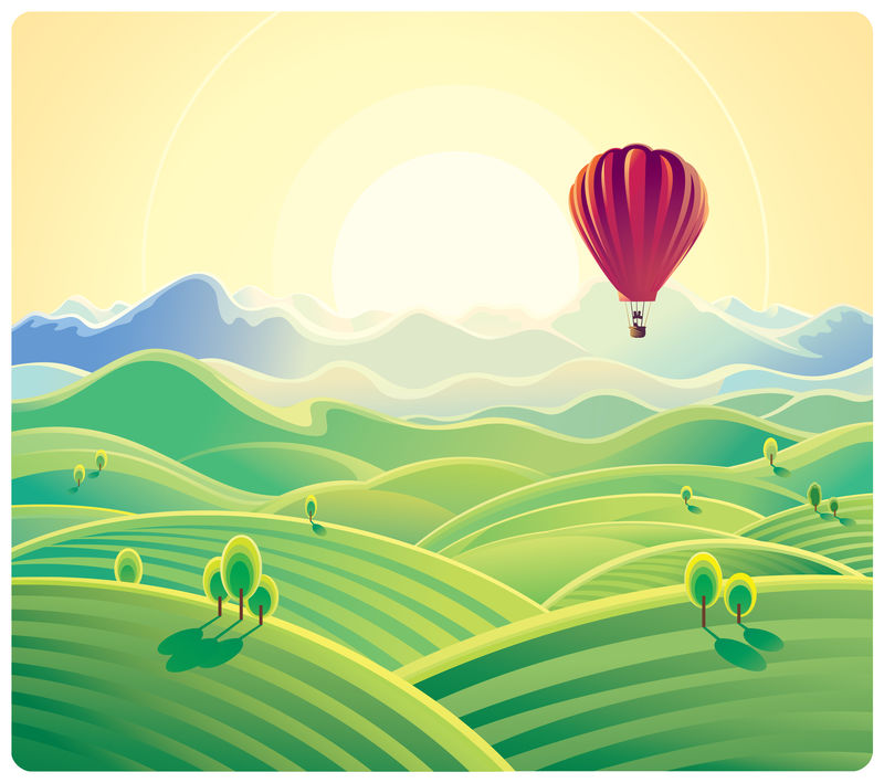 山地夏季景观和气球