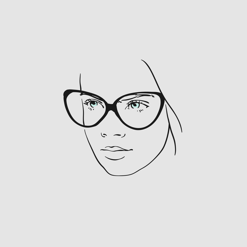 戴眼镜的美女脸，手绘线条矢量图。