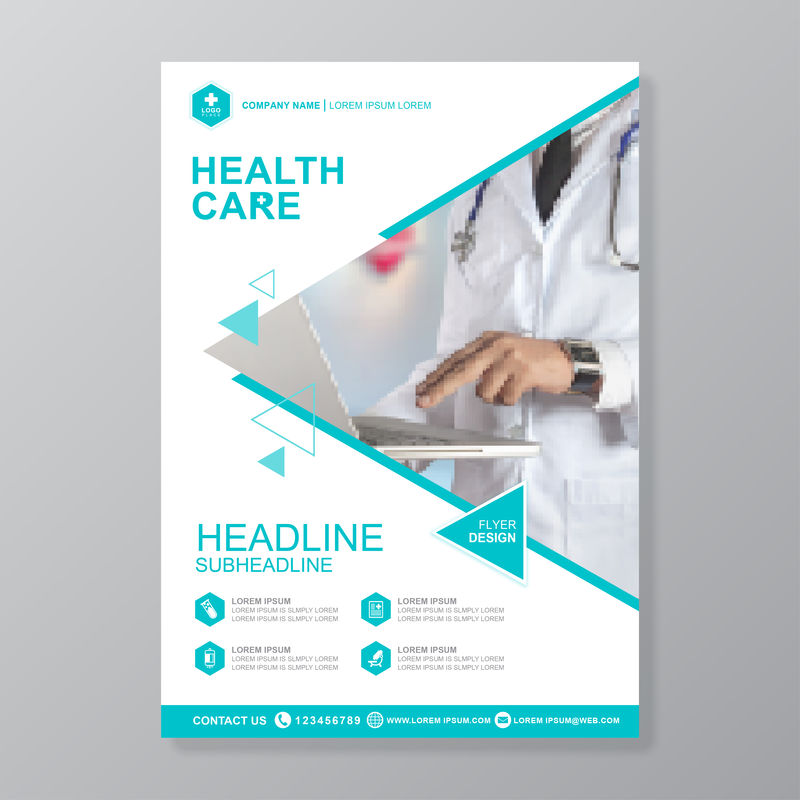 卫生保健封面模板设计报告和医疗手册设计、传单、传单印刷装饰和展示矢量图