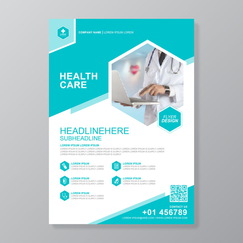 医疗保健封面A4模板设计报告和医疗手册设计、传单、传单印刷装饰和展示矢量插图