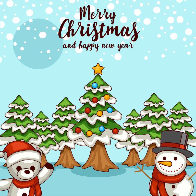 可爱的卡通圣诞老人和圣诞装饰品-圣诞贺卡插图