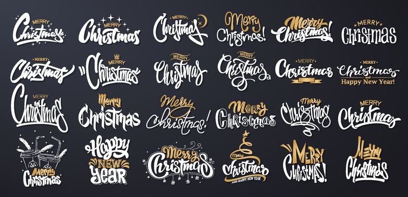 圣诞快乐字母设计套装-矢量图