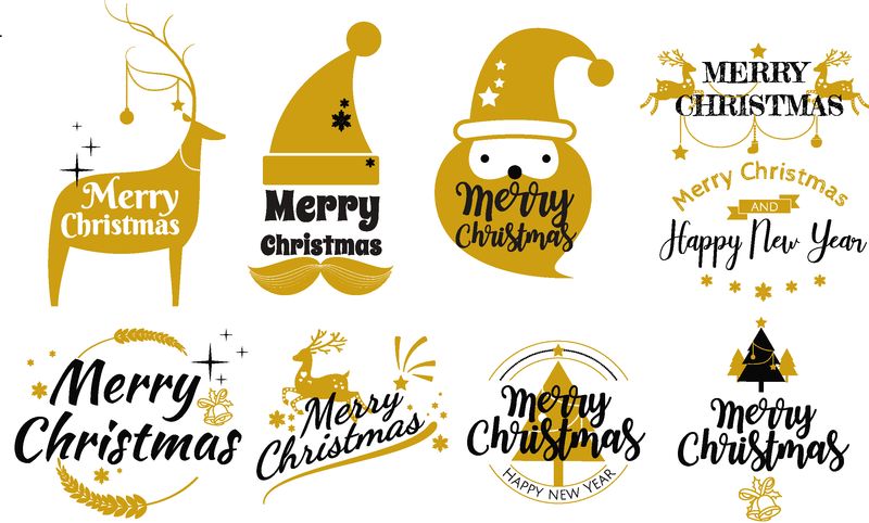 套圣诞快乐和新年快乐邮票-贴纸套引述雪花-雪人-圣诞老人-糖果-糖果-饼干-矢量-圣诞节的复古印刷设计-新年会徽